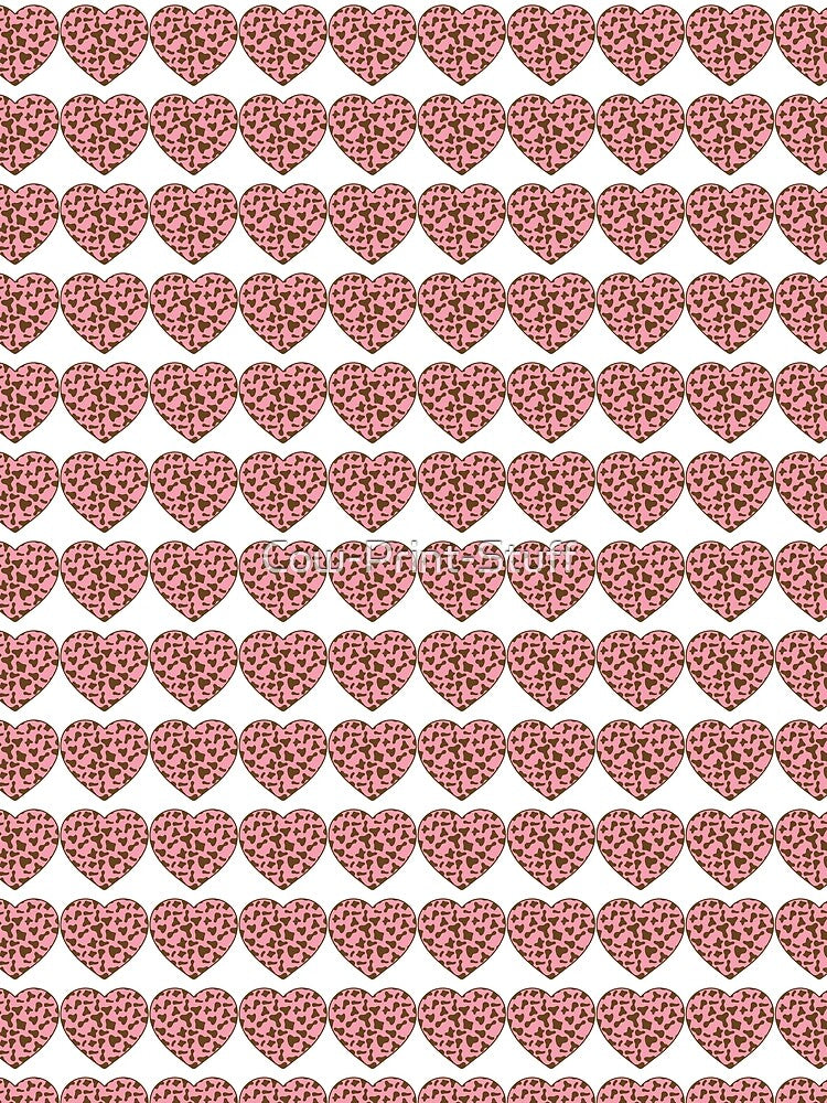 Regular Grid Small Brown Cow Patches on Pink Cowhide | Continues Pink Cow Heart by Cow-Print-Stuff