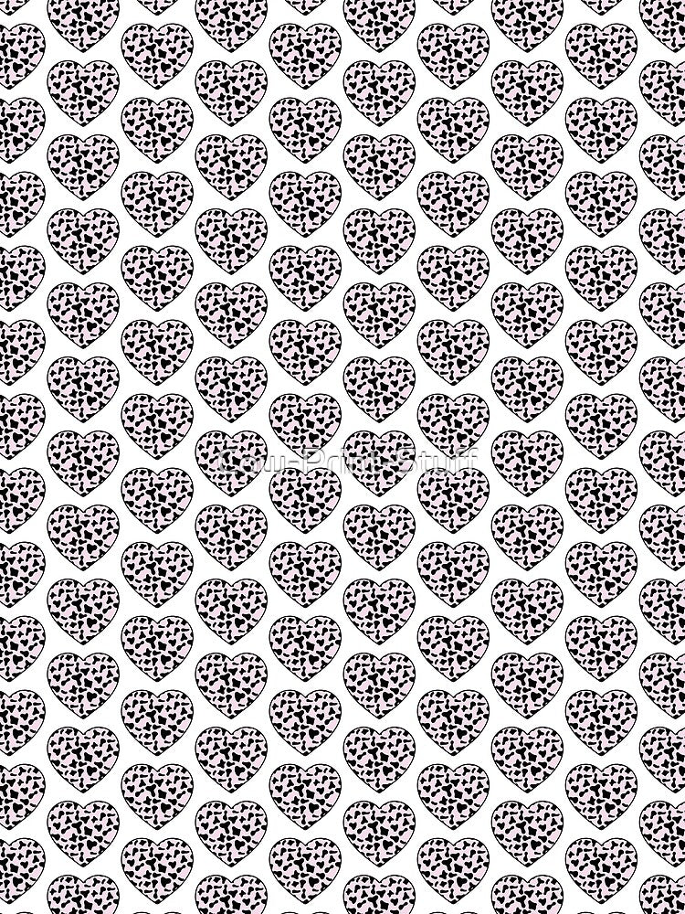 Offset Grid Small Black Cow Patches on Pink Cowhide | Continues Pink Cow Heart by Cow-Print-Stuff