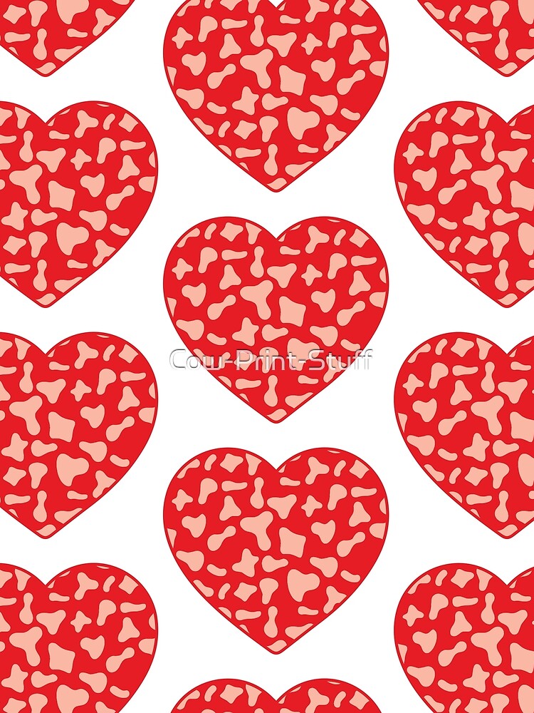 Big Pink Cow Patches on Red Cowhide | Continues Red Cow Heart by Cow-Print-Stuff