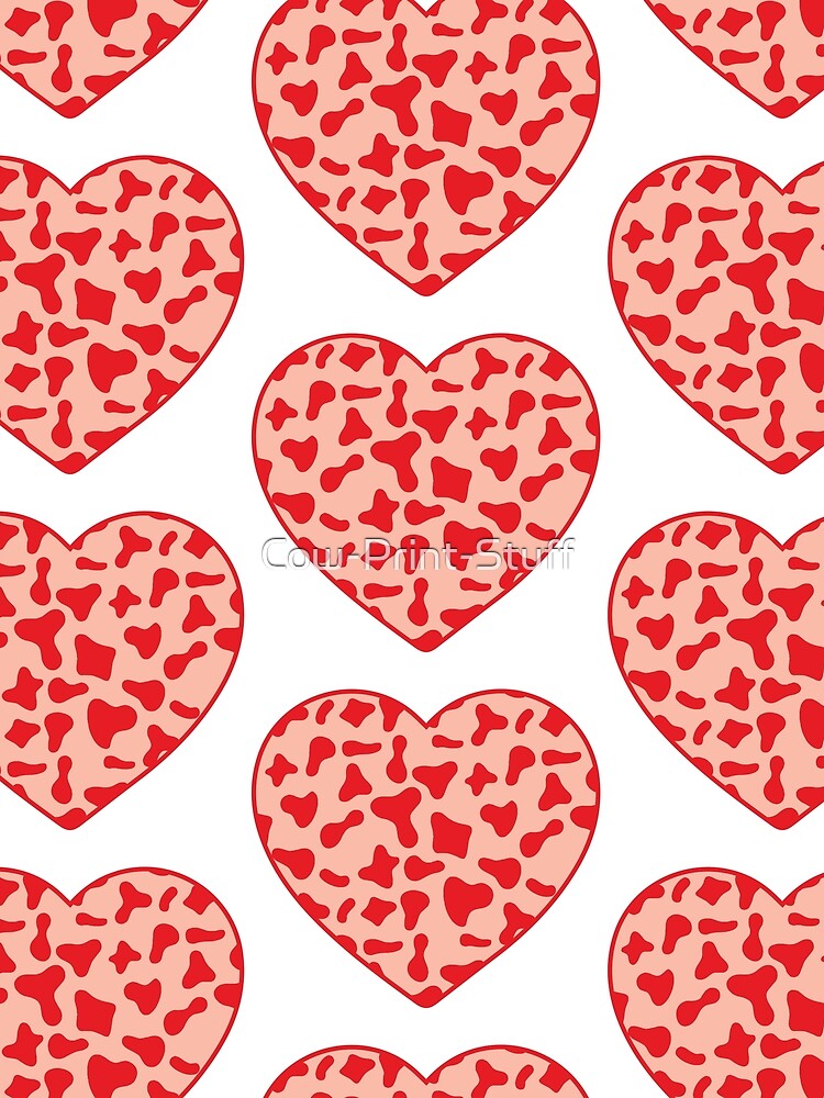 Big Red Cow Patches on Pink Cowhide | Continues Light Blue Cow Heart by Cow-Print-Stuff
