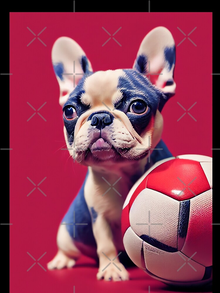 A Cute Tiny French Bulldog with a Football (Soccer Ball) by BrolinAndPearls