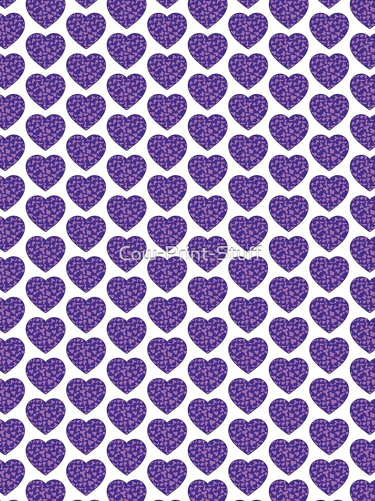 Offset Grid Small Violet Cow Patches on Purple Cowhide | Continues Purple Cow Heart by Cow-Print-Stuff
