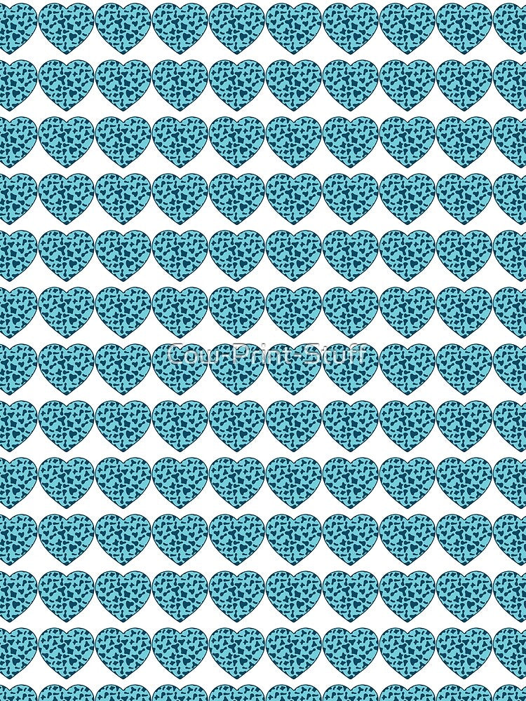 Regular Grid Small Royal Blue Cow Patches on Light Blue Cowhide | Continues Light Blue Cow Heart by Cow-Print-Stuff