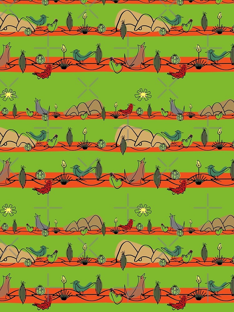 Desert MidMod - Red on Green by bmfabricdesigns