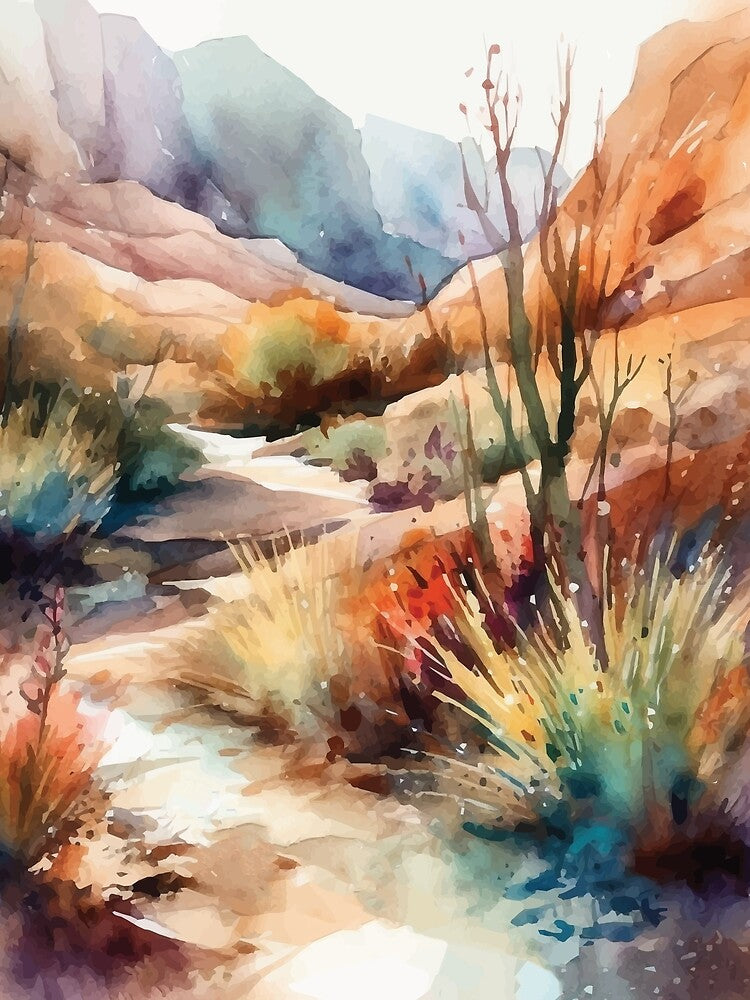 A Trail through the Rough - Boho Desert Landscape Watercolors by GVRDesign