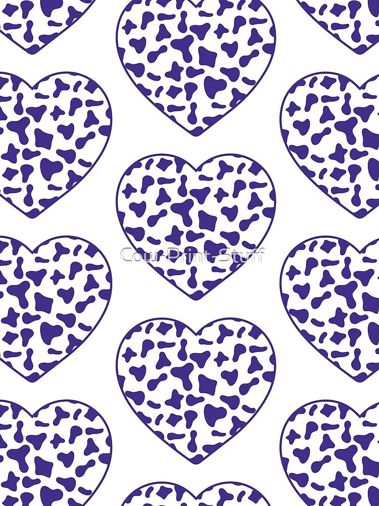 Big Purple Cow Patches on White Cowhide | Continues White Cow Heart by Cow-Print-Stuff
