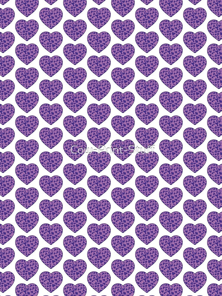 Offset Grid Small Purple Cow Patches on Violet Cowhide | Continues Violet Cow Heart by Cow-Print-Stuff