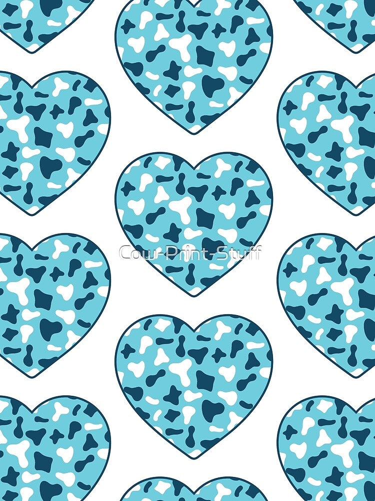Big White Royal Blue Cow Patches on Light Blue Cowhide | Continues Light Blue Cow Heart by Cow-Print-Stuff