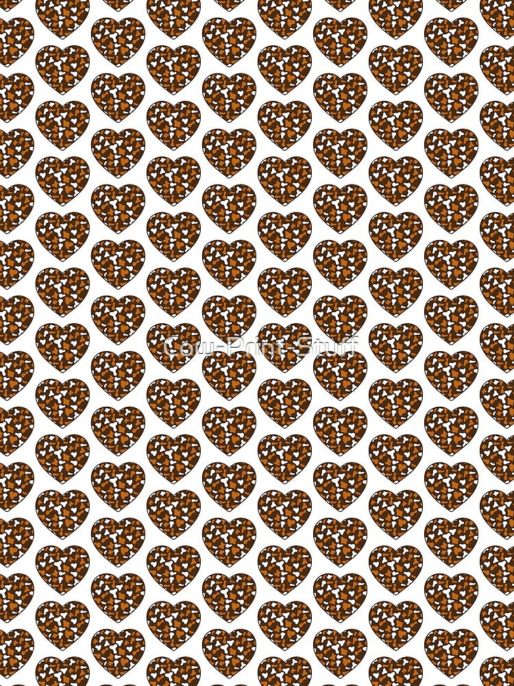 Offset Grid Small Caramel White Cow Patches on Brown Cowhide | Continues Brown Cow Heart by Cow-Print-Stuff