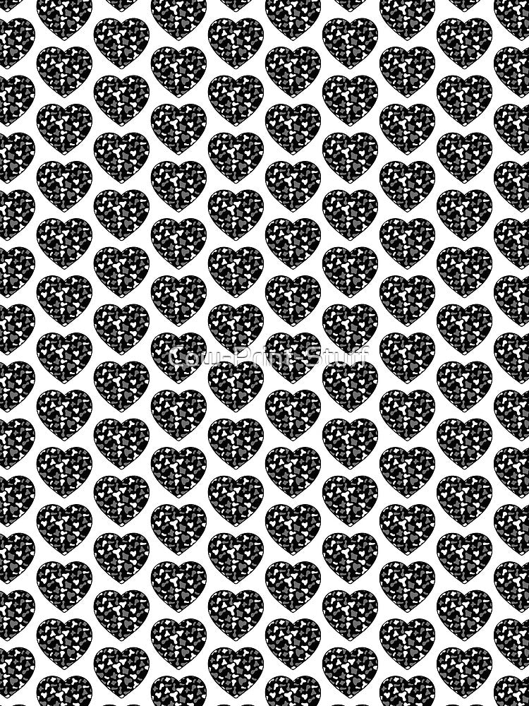 Offset Grid Small Grey White Cow Patches on Black Cowhide | Continues Black Cow Heart by Cow-Print-Stuff