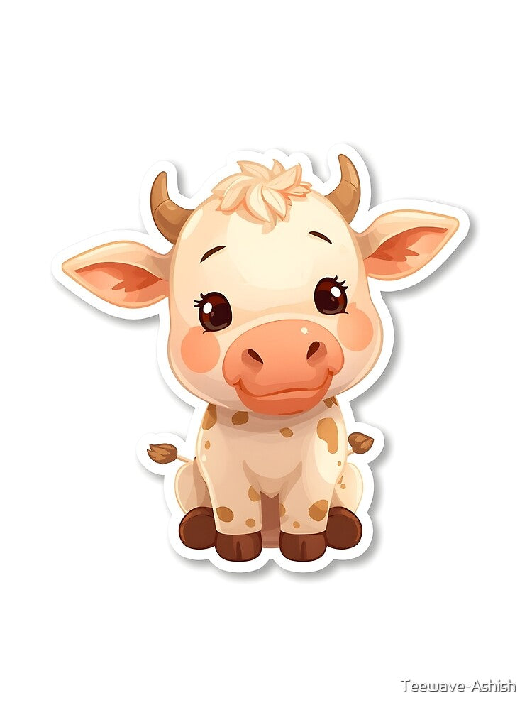 Cute Cow Sticker | Adorable Cartoon Cow Art by Teewave-Ashish