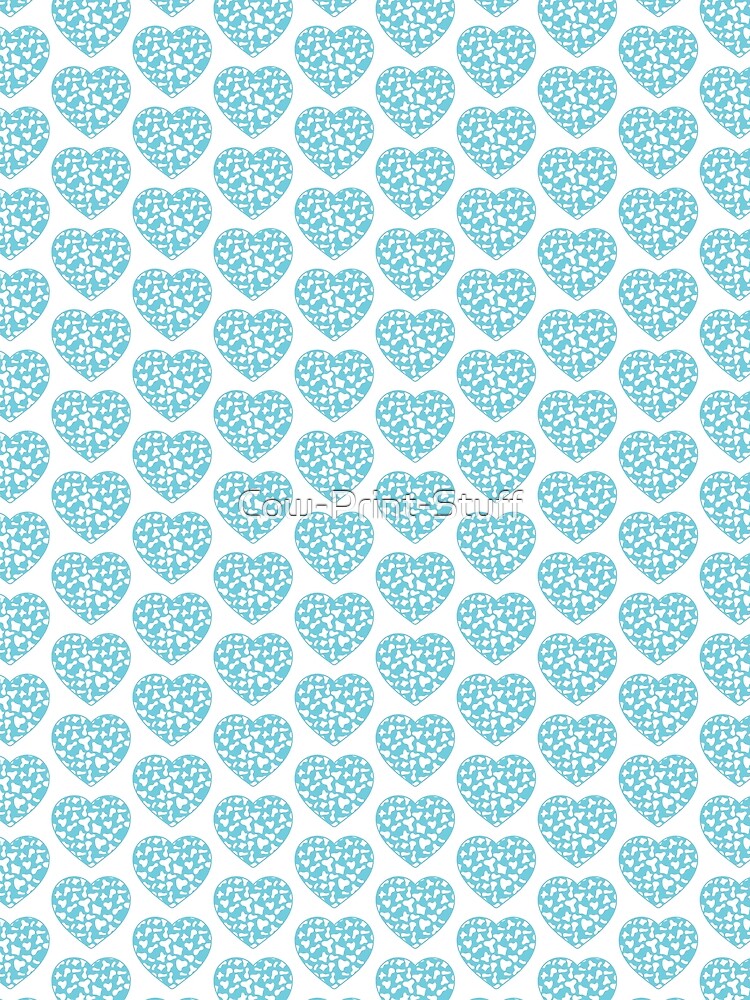 Offset Grid Small White Cow Patches on Light Blue Cowhide | Continues Light Blue Cow Heart by Cow-Print-Stuff