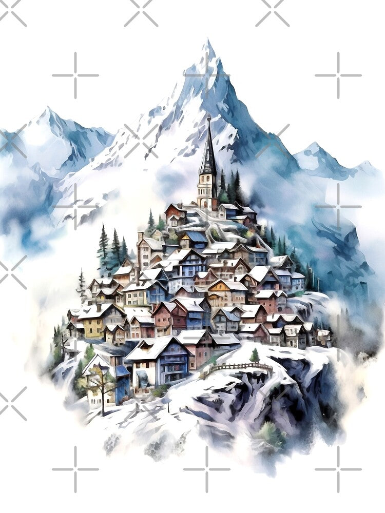 Snow-Capped Mountain Clipart, Alpine Majesty, Winter Wonderland, Majestic Peaks, Snowy Summit, Mountain Bliss, Frozen Beauty by CoolorPaint