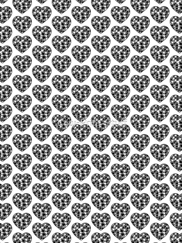 Offset Grid Small Black White Cow Patches on Grey Cowhide | Continues Grey Cow Heart by Cow-Print-Stuff