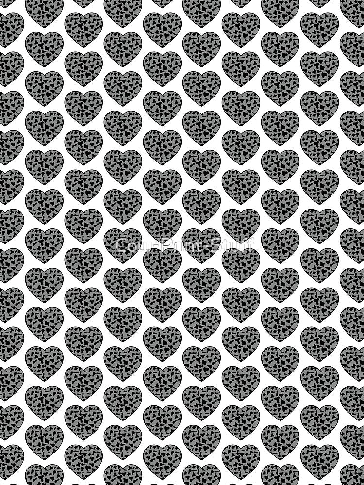 Offset Grid Small Black Cow Patches on Grey Cowhide | Continues Grey Cow Heart by Cow-Print-Stuff