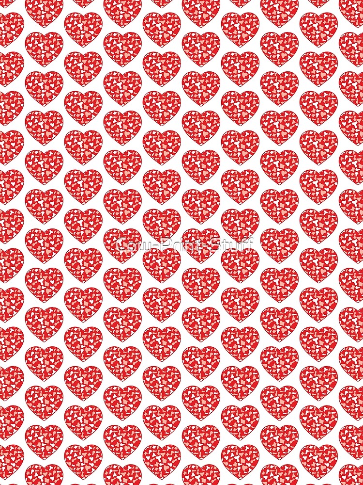 Offset Grid Small Pink White Cow Patches on Red Cowhide | Continues Red Cow Heart by Cow-Print-Stuff
