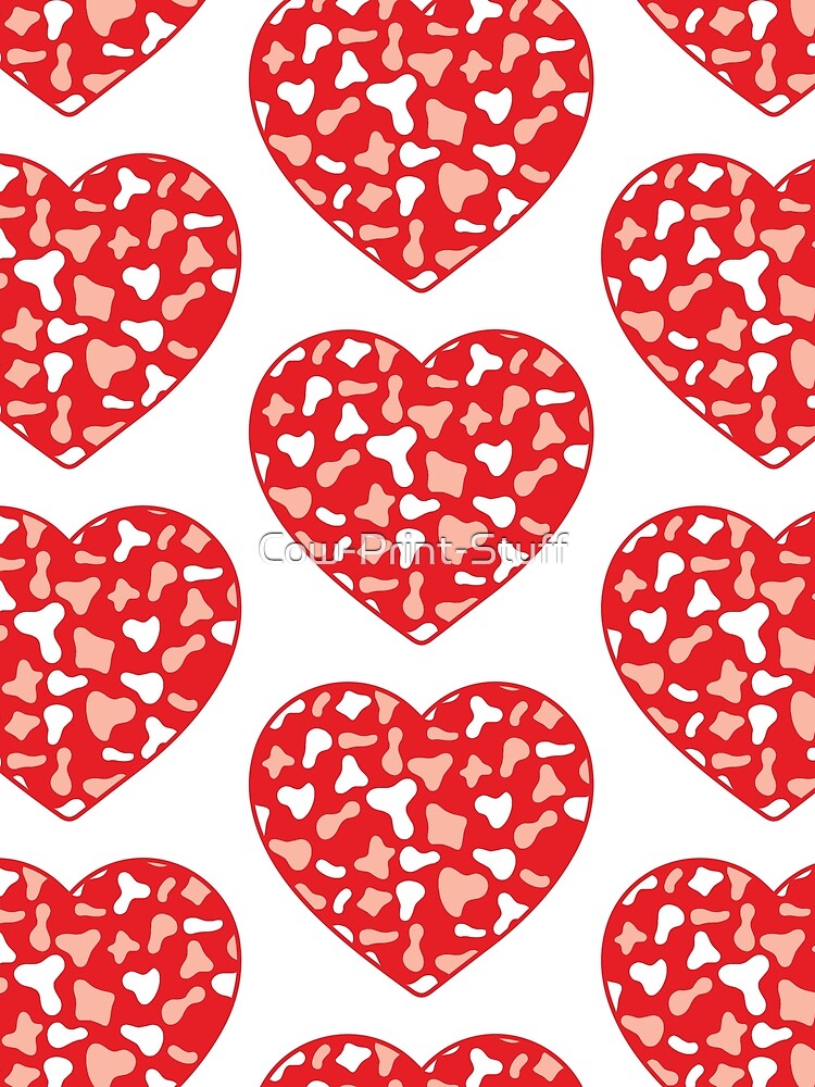 Big White Pink Cow Patches on Red Cowhide | Continues Red Cow Heart by Cow-Print-Stuff