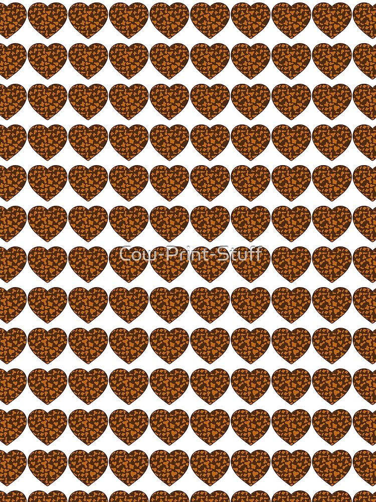 Regular Grid Small Caramel Cow Patches on Brown Cowhide | Continues Brown Cow Heart by Cow-Print-Stuff