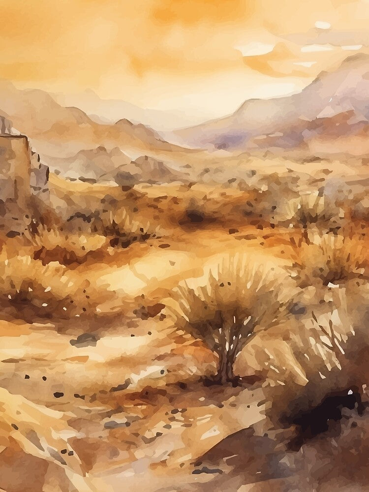 The Desert in Golden Hues - Boho Desert Landscape Watercolors by GVRDesign