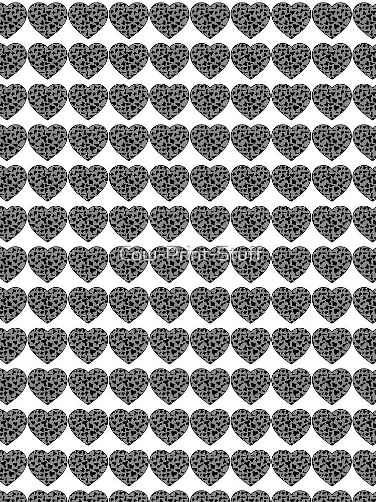 Regular Grid Small Black Cow Patches on Grey Cowhide | Continues Grey Cow Heart by Cow-Print-Stuff