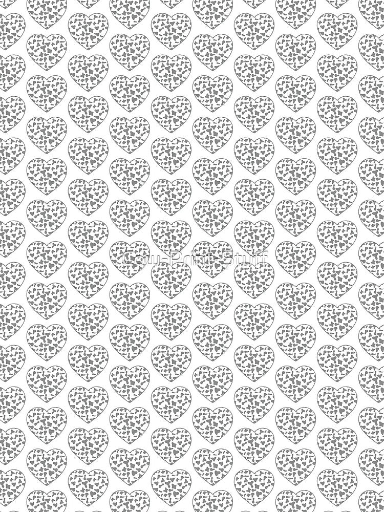 Offset Grid Small Grey Cow Patches on White Cowhide | Continues White Cow Heart by Cow-Print-Stuff