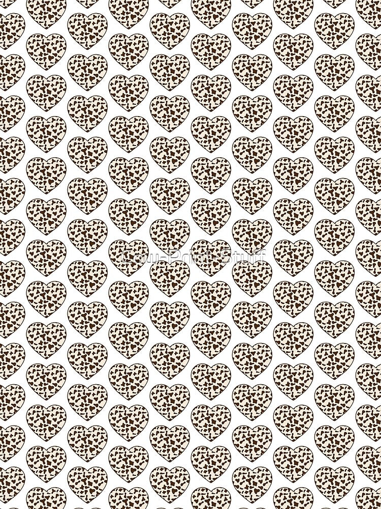 Offset Grid Small Brown Cow Patches on Cream Cowhide | Continues Cream Cow Heart by Cow-Print-Stuff