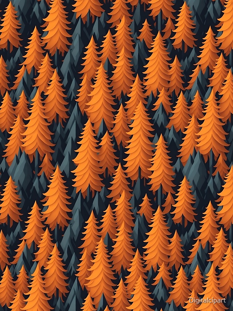 Anime style dark green and orange forest pattern in night by Digitalcipart