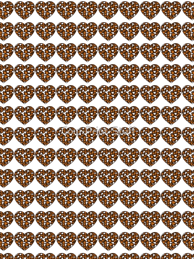 Regular Grid Small Caramel White Cow Patches on Brown Cowhide | Continues Brown Cow Heart by Cow-Print-Stuff