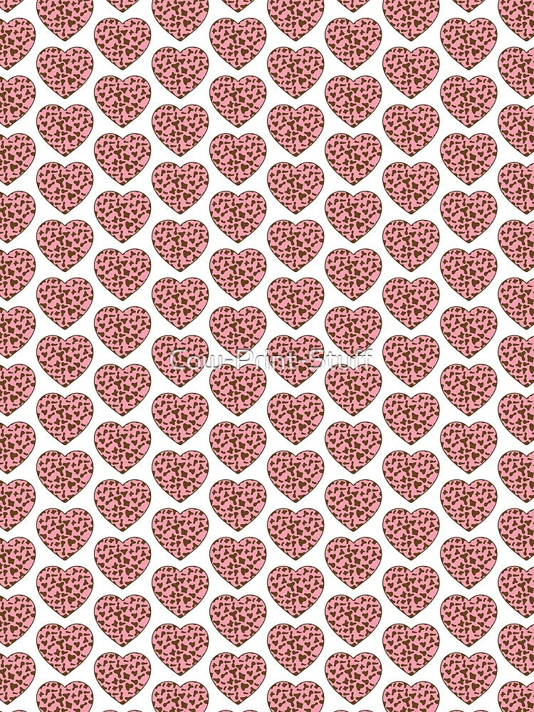 Offset Grid Small Brown Cow Patches on Pink Cowhide | Continues Pink Cow Heart by Cow-Print-Stuff