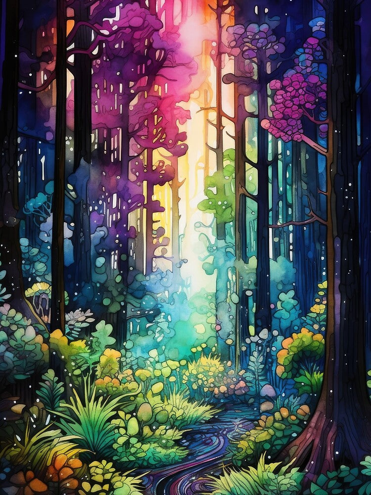 Magic Forest Watercolor and Ink Painting by VisionDuke