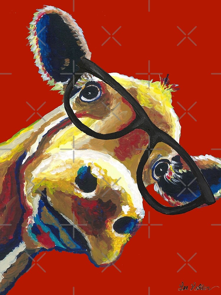Cute Colorful Cow Art, Cow with glasses by leekellerart