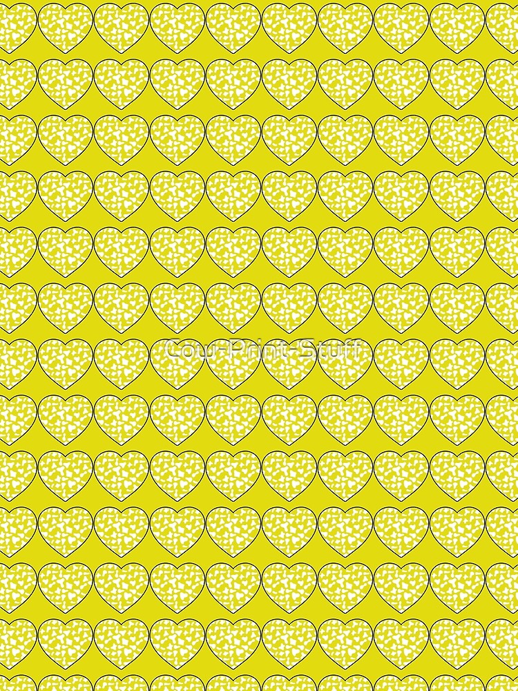Regular Grid Small White Cow Patches on Yellow Cowhide | Continues Yellow Cow Heart by Cow-Print-Stuff