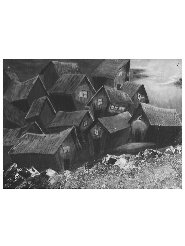 A monochromatic, Seuss inspired, moonlite, ocean side village by MyTimeDesign