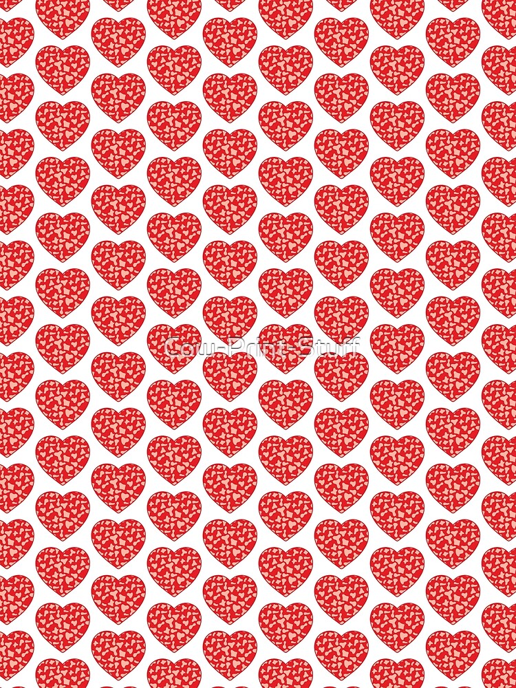 Offset Grid Small Pink Cow Patches on Red Cowhide | Continues Red Cow Heart by Cow-Print-Stuff
