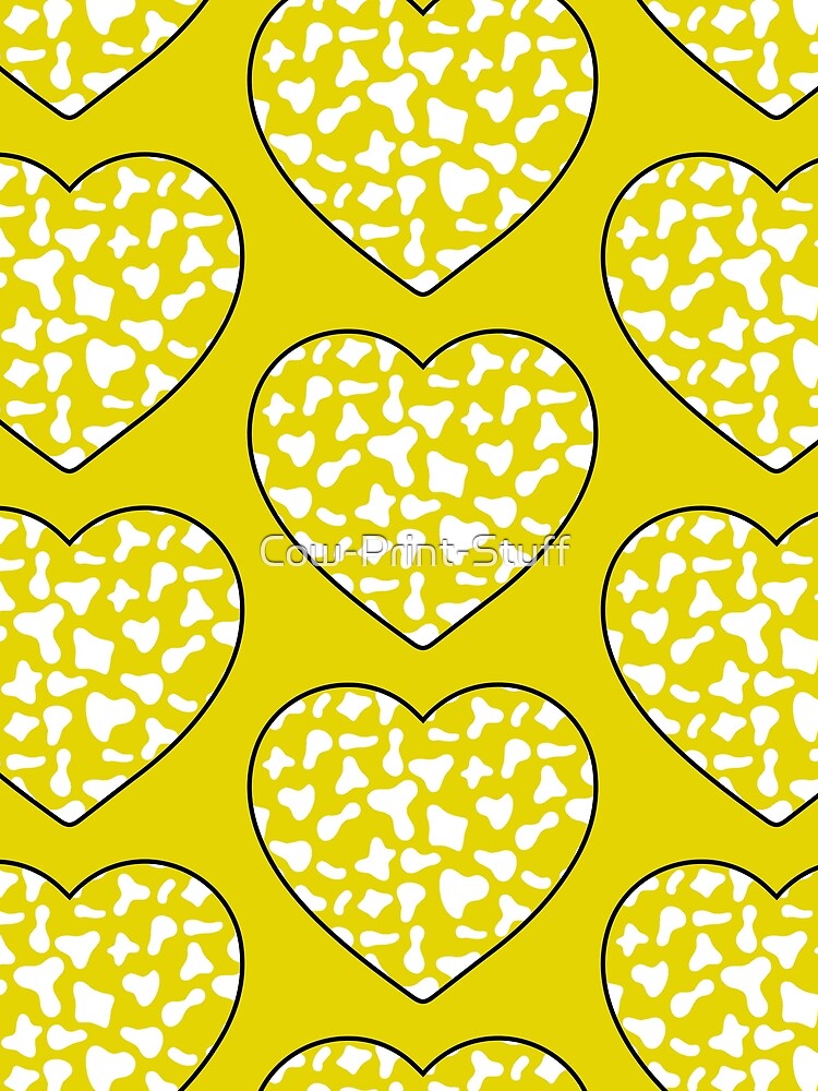 Big White Cow Patches on Yellow Cowhide | Continues Yellow Cow Heart by Cow-Print-Stuff