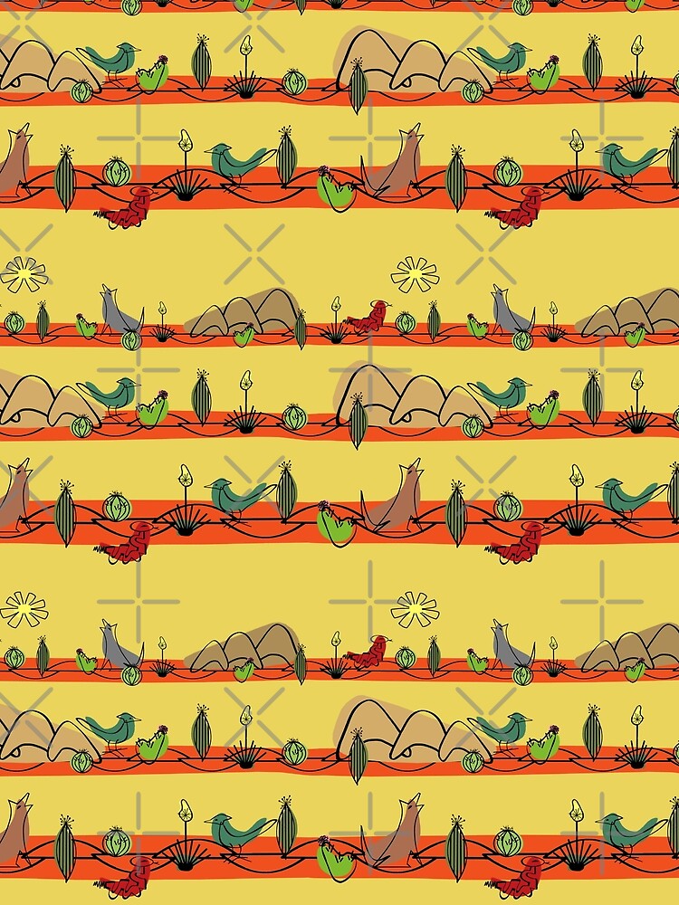 Desert MidMod - Red on Mustard Yellow by bmfabricdesigns