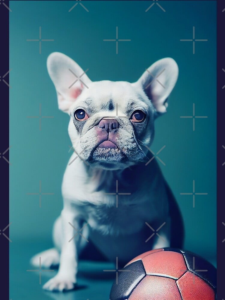 A Cute Grey French Bulldog with a Football (Soccer Ball) by BrolinAndPearls