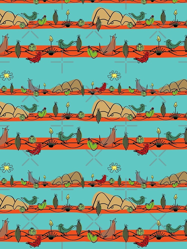 Desert MidMod - Red on Aqua by bmfabricdesigns