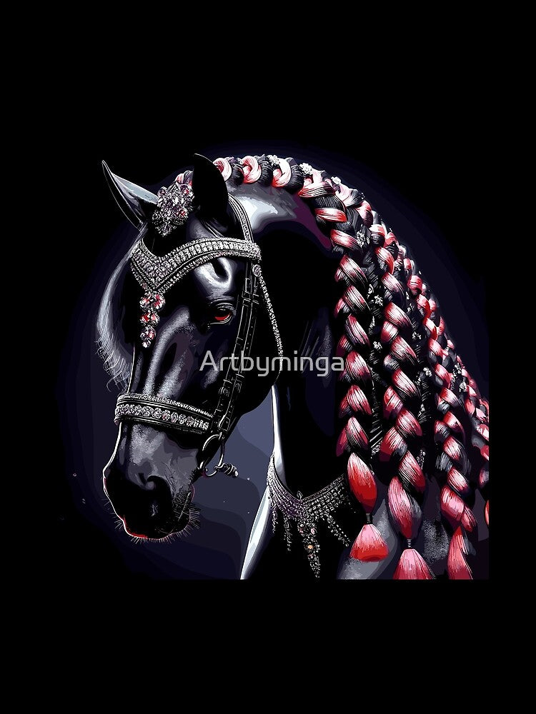 Beautiful Black horse and braids by Artbyminga