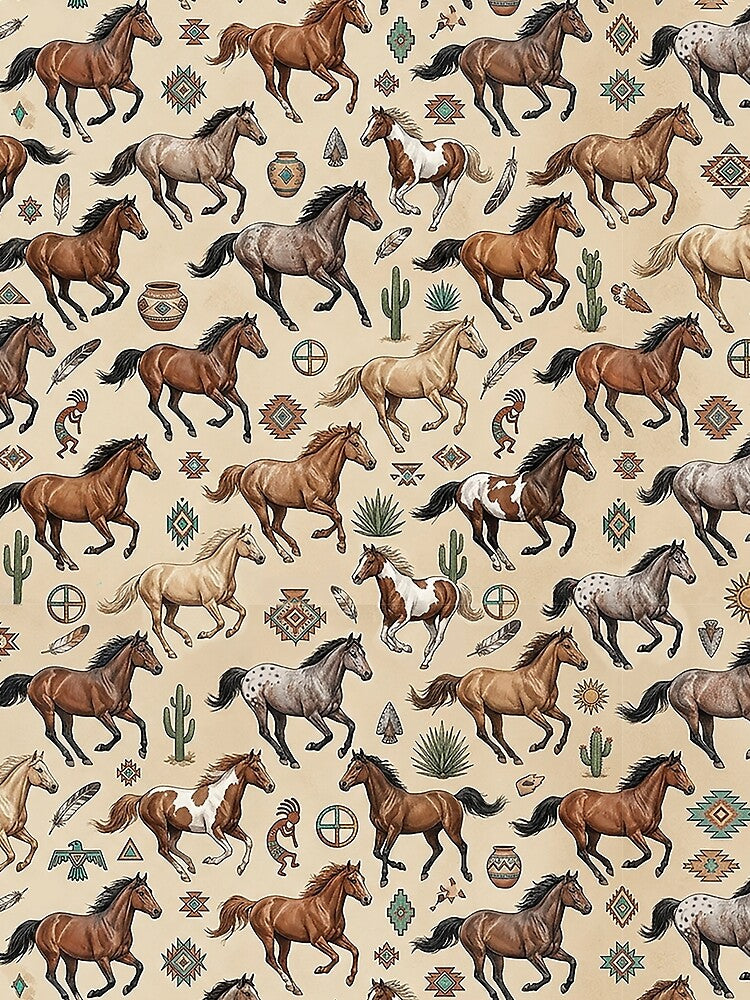 Horses with Native American Symbols Throw Blanket by candiscamera
