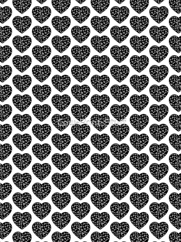 Offset Grid Small Grey Cow Patches on Black Cowhide | Continues Black Cow Heart by Cow-Print-Stuff
