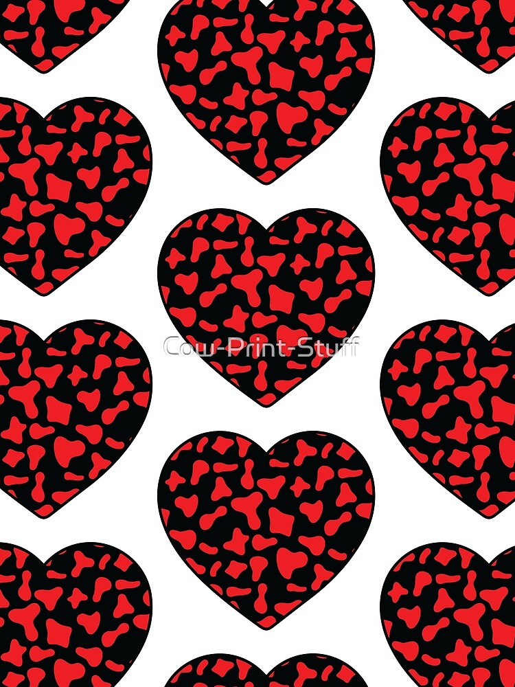 Big Red Cow Patches on Black Cowhide | Continues Black Cow Heart by Cow-Print-Stuff