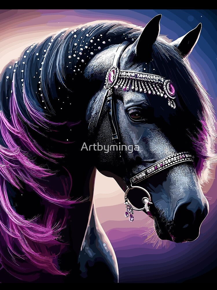 Beautiful Black Horse with purple hair by Artbyminga