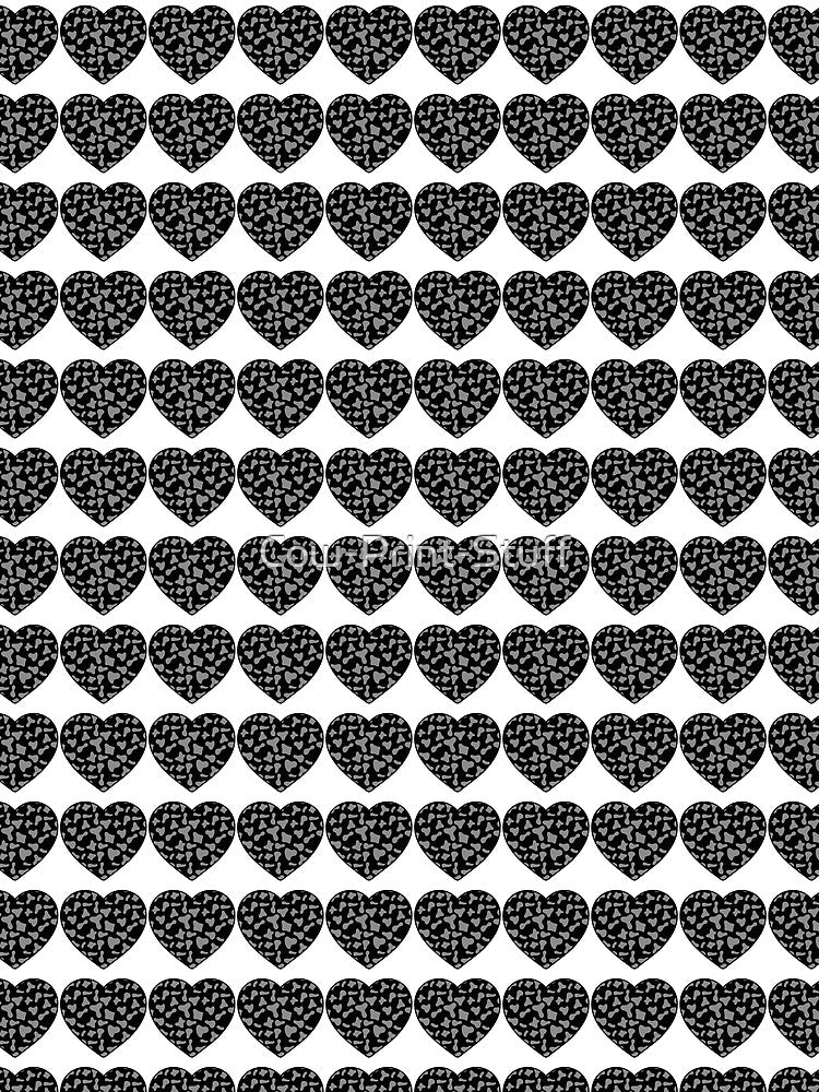 Regular Grid Small Grey Cow Patches on Black Cowhide | Continues Black Cow Heart by Cow-Print-Stuff