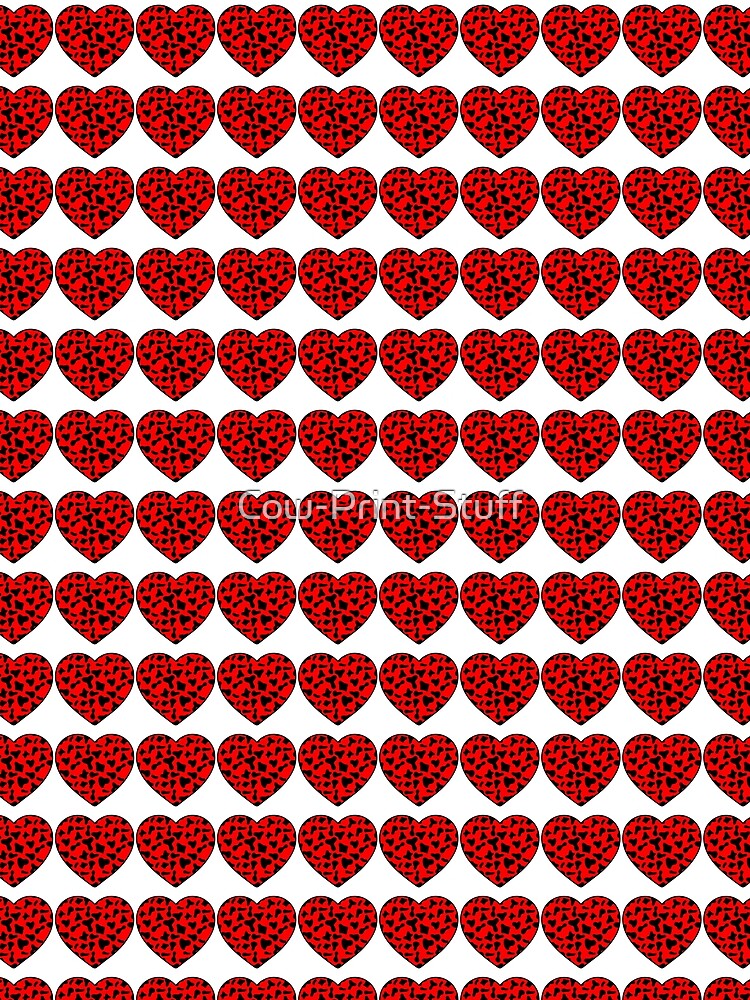 Regular Grid Small Black Cow Patches on Red Cowhide | Continues Red Cow Heart by Cow-Print-Stuff