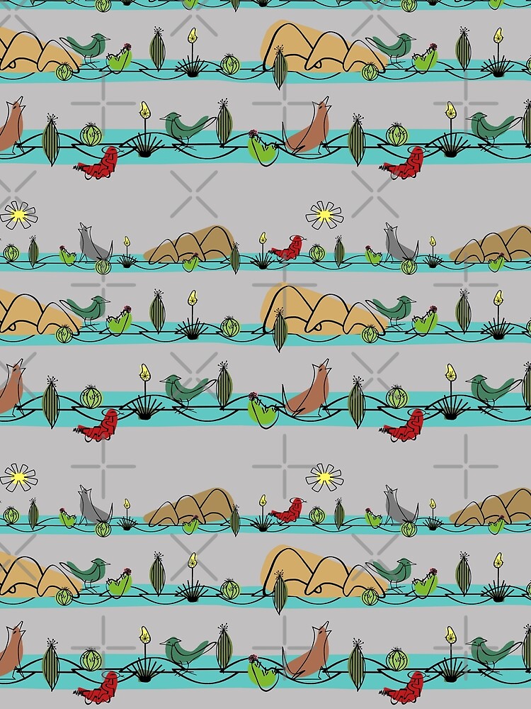 Desert MidMod - Aqua on Gray by bmfabricdesigns