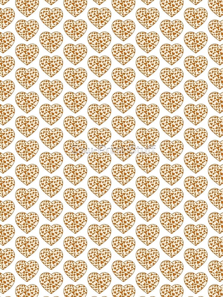 Offset Grid Small Caramel Cow Patches on Cream Cowhide | Continues Cream Cow Heart by Cow-Print-Stuff