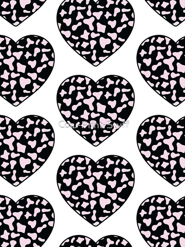 Big Pink Cow Patches on Black Cowhide | Continues Black Cow Heart by Cow-Print-Stuff