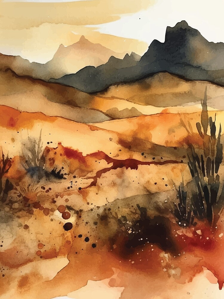 A Rough Golden Desert - Boho Desert Landscape Watercolors by GVRDesign