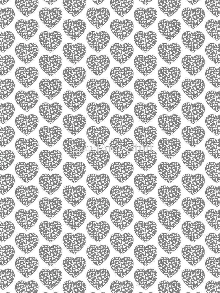Offset Grid Small White Cow Patches on Grey Cowhide | Continues Grey Cow Heart by Cow-Print-Stuff